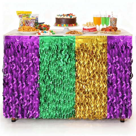 Gonna da Tavolo con Nappe per Carnevale Mardi Gras Tenda a Frange in Lamina Metallica Viola Verde Oro