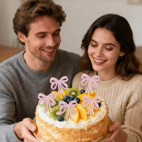 Rosa Glitter Fiocco Decorazioni Per Torte Fiocco Per Matrimonio Compleanno San Valentino Festa Dessert Picks