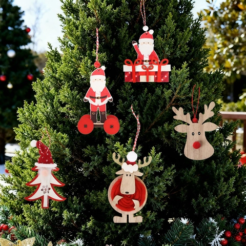 Ornamenti Natalizi in Legno Appesi Forme di Babbo Natale e Renne per Decorazione Albero di Natale Forniture per Feste