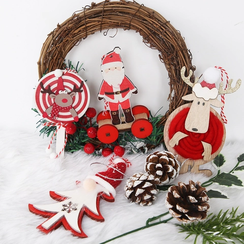 Addobbi Natalizi in Legno Babbo Natale Renna Stella Albero Decorazioni da Appendere per Albero di Natale Festa Casa Vacanze