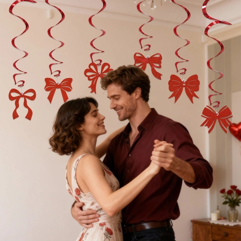 Valentine's Day Party Decorations Bow Spiral Swirl Hanging Ornaments For Wedding Ceiling Glitter Bowknot Pendant Decoration