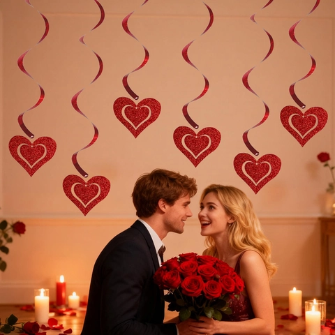 Spirali Appese per San Valentino con Glitter Rossi Cuore Bacio XOXO Lettera Traforata Pendenti per Soffitto Festa