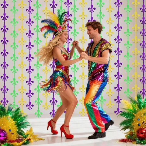 Mardi Gras Metallic Foil Fringe Curtain Purple Green Gold Fleur De Lis Party Backdrop Streamers For Carnival New Orleans Festival Decoration