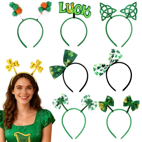 St Patrick's Day Shamrock Headband Green Gold Sequin Luck Bow Hair Hoop Irish Festival Party Decoration Accessory For Adults Kids