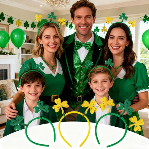 St Patrick's Day Shamrock Headband Green Gold Sequin Luck Bow Hair Hoop Irish Festival Party Decoration Accessory For Adults Kids
