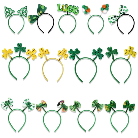 St Patrick's Day Shamrock Headband For Women Men Kids Glitter Sequin Irish Lucky Clover Party Favors Hair Accessories Photo Props