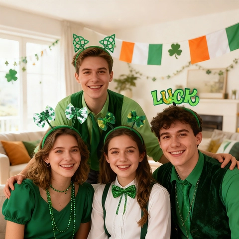 St. Patrick's Day Stirnband Grüne Pailletten Kleeblatt Schleife Haarreifen Irisches Festival Lucky Party Dekoration Damen Herren