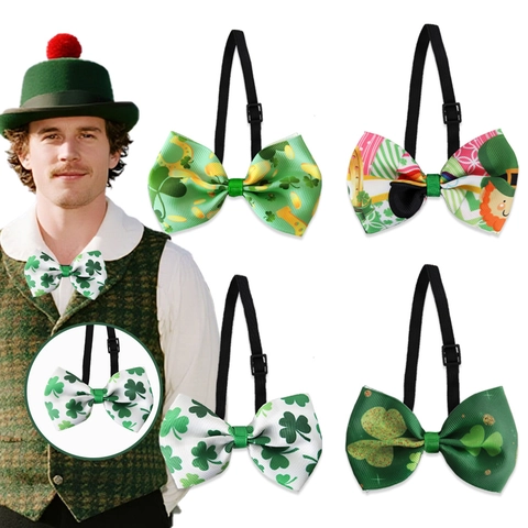 Pajarita de Trébol del Día de San Patricio Ajustable de Poliéster Verde Accesorios de Pajarita Festiva Irlandesa para Hombres Mujeres y Mascotas