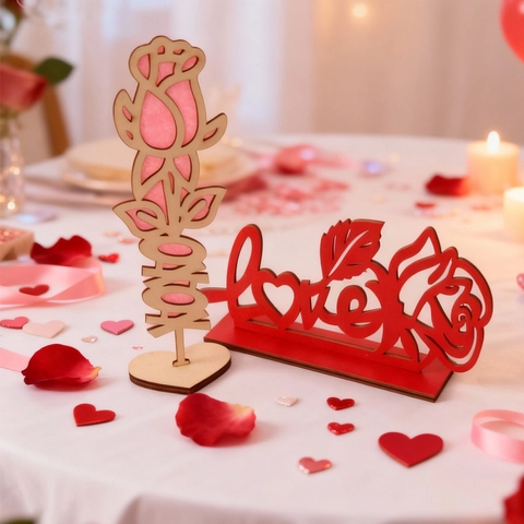 Valentinstag Herz LIEBE Holzschild Tischdeko Holzrose Blumen Ornament Mittelstück Für Hochzeit Zuhause Schreibtisch Dekoration