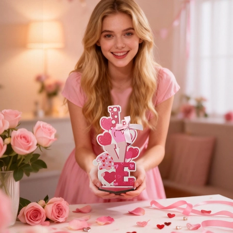Décoration de Table en Bois pour la Saint-Valentin Cœur LOVE Rose Enseigne XOXO Gnome Cadeau Romantique Fête