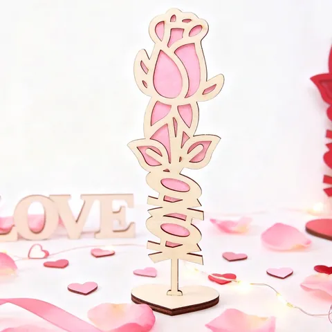 Décoration de Table en Bois Saint-Valentin Ornement Romantique Cœur Rose Nain Pour Maison Fête Bureau Aménagement Décor