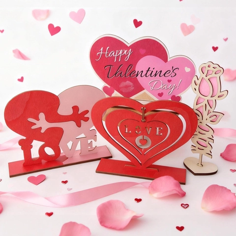 Décoration de Table en Bois pour la Saint-Valentin Cœur LOVE Rose Enseigne XOXO Gnome Cadeau Romantique Fête