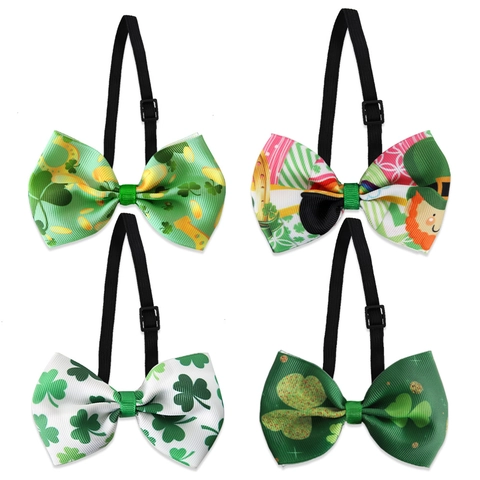 Papillon Giorno di San Patrizio Cinturino Elastico Regolabile Motivo a Trifoglio Moneta d Oro Verde Bianco Accessorio per Costume Festa Irlandese per Uomo Donna Animali