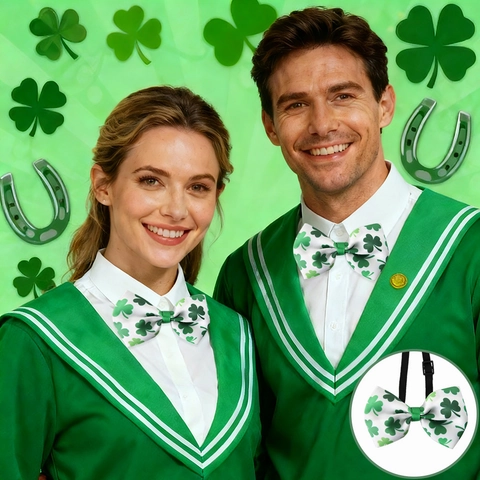 Papillon Giorno di San Patrizio Cinturino Elastico Regolabile Motivo a Trifoglio Moneta d Oro Verde Bianco Accessorio per Costume Festa Irlandese per Uomo Donna Animali