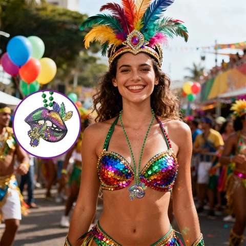 Collana di Perle Mardi Gras Viola Oro Verde Carnevale Maschera Corona Labbra Ciondoli Cappello da Giullare Accessori Gioielli