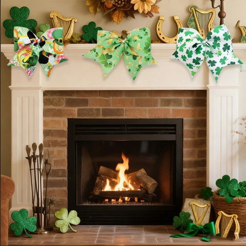 Nœud de Décoration de la Saint-Patrick en Polyester Ruban Gros-Grain Motif Trèfle Pièce d'Or Nœud Festif pour Fête Décoration Maison