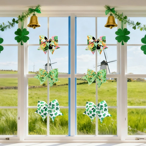 Nœud en Ruban de Polyester pour la Saint-Patrick Motif Trèfle Pièce d'Or Leprechaun pour Décoration de Fête de Festival Irlandais Ornement Festif Fait à la Main