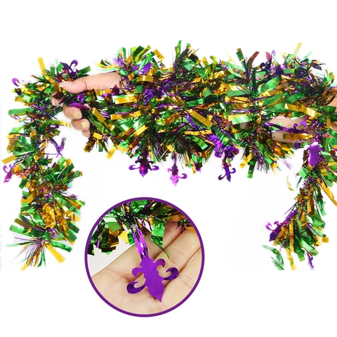 Mardi Gras Lametta Girlande Lila Grün Gold Fleur-de-lis Glitzer Streamer Für Karneval Party Heim Decken Wand Dekoration
