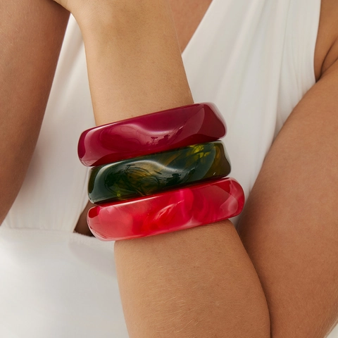 Fashion Chunky Resin Bangle For Women Macaron Colorful Marble Texture Irregular Square Geometric Acrylic Summer Bracelet