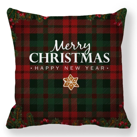 Weihnachts Kissenbezug Rot Grün Tartan Karo Polyester Pfirsichhaut Kissenhülle Feiertag Deko Rentier Schneeflocke