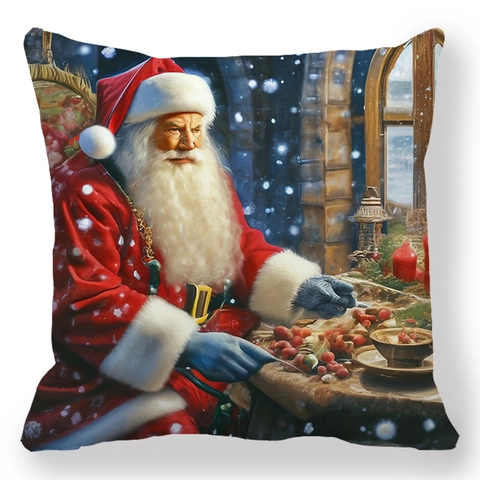 Christmas Santa Claus Print Pillowcase Peach Skin Polyester Decorative Cushion Cover For Home Sofa Holiday Ornaments