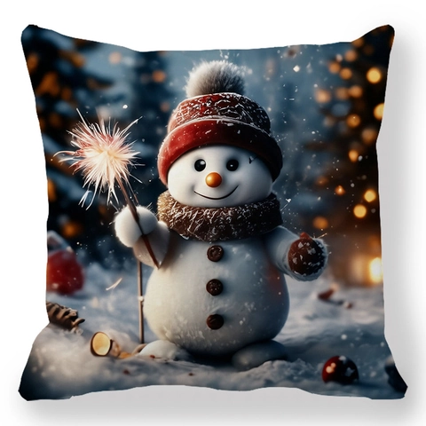 Kerst Sneeuwpop Decoratieve Kussensloop Perzikhuid Vierkante Kussenhoes Voor Bank Woonkamer Winter Feestelijke Huisdecoratie