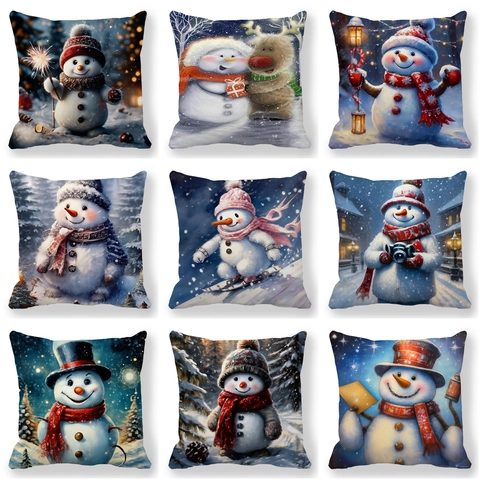 Kerst Sneeuwpop Decoratieve Kussensloop Perzikhuid Vierkante Kussenhoes Voor Bank Woonkamer Winter Feestelijke Huisdecoratie