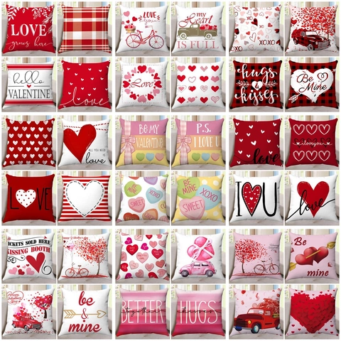 Valentinstag Dekokissenbezüge Herz Liebe Gnom Muster Polyester Quadratische Kissenhüllen Für Romantische Sofa Deko