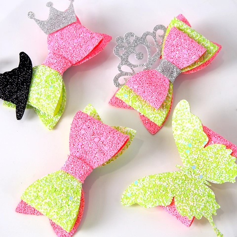 Barrettes à Cheveux Pailletées Thème Méchante Sorcière Rose Vert Néon Nœud Couronne Chapeau de Sorcière Accessoires de Costume Pour Filles