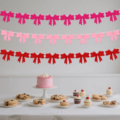 Felt Bowknot Party Garland Pink Red Bow Banner For Birthday Wedding Valentine Day Decoration Romantic Hanging Wall Decor