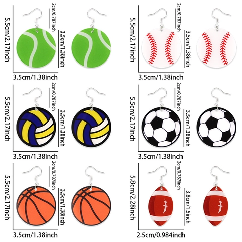 Orecchini Pendenti in Acrilico con Palla Sportiva per Donna Calcio Basket Baseball Pallavolo Football Tennis Gioielli da Party