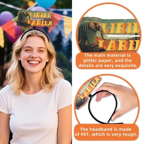 Diadema Divertida Meme Party Brainrot Tiburón Elefante Cactus Patrón Tela Plástico PET Accesorios Para El Cabello Para Fiestas Accesorios De Fotos