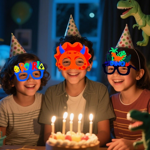 Cartoon Dinosaurier Party Brillen Für Kinder Geburtstag Mit Filz Dino Masken Fluoreszierende Brillen Für Jungen Mädchen Deko