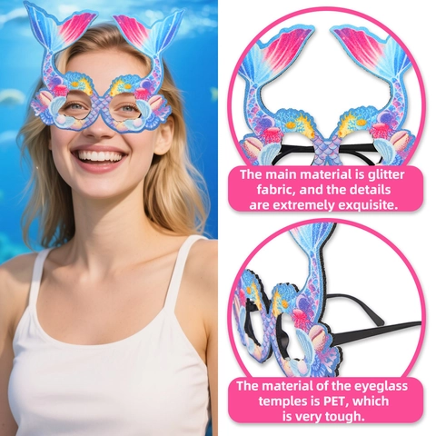 Cartoon Meerjungfrau Partybrille Ozean Thema Meerjungfrau Schwanz Muschel Seestern Glitzer Dekorative Brille Für Geburtstag Requisiten
