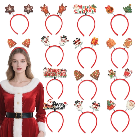 Cerchietto Natalizio per Bambini e Donne Con Babbo Natale Renna Pupazzo di Neve Molla Decorazione per Feste Glitter Accessorio per Capelli