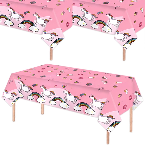 Pink Unicorn Birthday Party Tablecloth PE Rainbow Cartoon Children Desktop Decoration Disposable Waterproof Table Cover