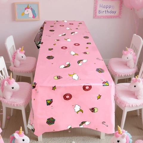Pink Unicorn Birthday Party Tablecloth PE Rainbow Cartoon Children Desktop Decoration Disposable Waterproof Table Cover