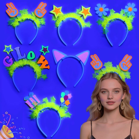 Fluorescent Neon Party Headband UV Reactive Glow In The Dark Star Flower Cat Ear Letter Costume Hairband For Festival Accessories