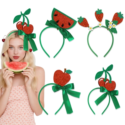 Fruit Themed Party Headband Sequins Glitter Strawberry Watermelon Apple Hair Hoop For Kids Girls Birthday Photo Props