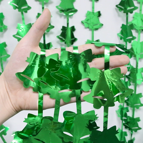 Cortina de Flecos de Papel con Forma de Campana de Navidad Reflectante Metálica PET Fondo Decorativo para Fiesta