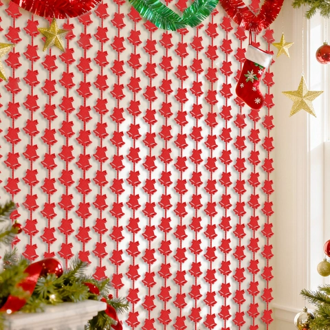 Cortina de Flecos de Papel con Forma de Campana de Navidad Reflectante Metálica PET Fondo Decorativo para Fiesta
