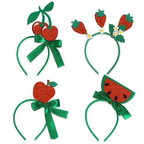 Cerchietto per Capelli a Tema Frutta Bambini Compleanno Fragola Anguria Mela Paillettes Glitter Fascia per Capelli Festa Oggetti di Scena Foto Copricapo Decorativo