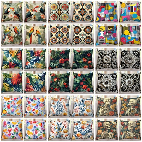 Kissenbezug Polyester Dekokissen Vintage Blumen Schmetterling Tropische Pflanzen Druck Haus Sofa Couch Deko Luxuriöser Stil