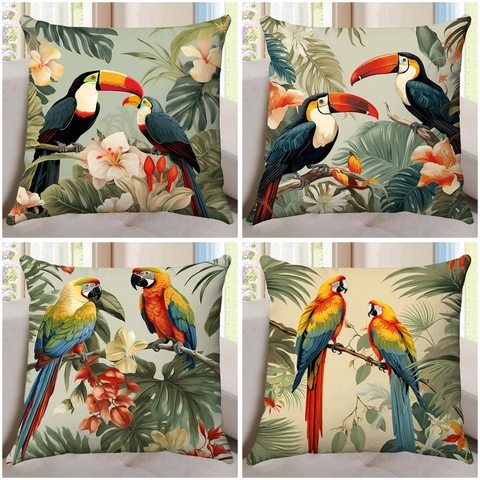 Kissenbezug Polyester Dekokissen Vintage Blumen Schmetterling Tropische Pflanzen Druck Haus Sofa Couch Deko Luxuriöser Stil