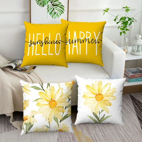 Federa Decorativa con Margherita e Girasole in Velluto Pelle di Pesca Copricuscino per Divano Soggiorno Stile Nordico Fiore Estivo Decorazione Casa