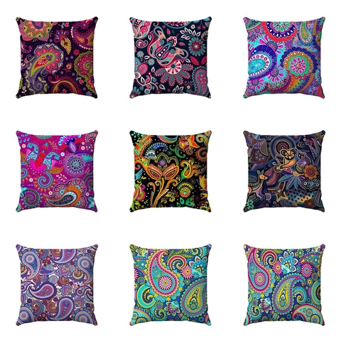 Funda de Cojín Cuadrada Bohemia de Cachemir Mandala Felpa Corta de Primera Calidad Funda Decorativa para Sofá Hogar Sala de Estar Dormitorio
