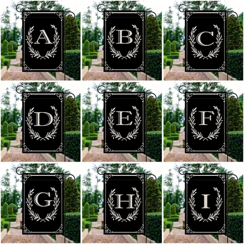 Monogram Letter Garden Flag Vertical Burlap Yard Decoration Outdoor Banner With Laurel Wreath Design For Home House Lawn Yard Decor