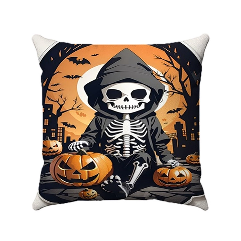 Fodera per Cuscino di Halloween in Peluche Corto Zucca Teschio Pipistrello Castello Stampa Fodera Decorativa per Casa Festa