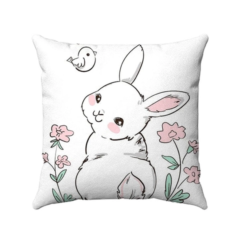 Easter Rabbit Linen Pillowcase Decorative Cushion Cover With Bunny Eggs Flower Pattern Square For Living Room Home Decor