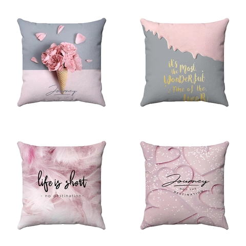 Funda de Almohada con Estampado Artístico de Rosas Corazones Plumas Funda de Cojín Cuadrada de Peluche Suave para Decoración